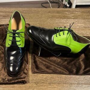 Bespoke Handmade Oxford Wingtip Dress Shoes Men 10.5 Black/Green Patent Leather
